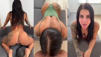 Hot Latina大屁股去女牛仔，得到性交DoggyStyle，做足交和把精液放在嘴里