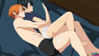 私のボーイフレンドは私の下着を脱いで、私のお尻に彼のペニスをこすり始めました - 変態やおいアニメ