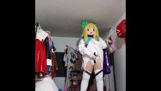 Kigurumi Castidade dupla respiração PVC Nino Cosplay dois ângulos