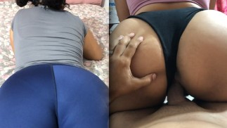 Mi madrastra me ayuda con una tarea y me pongo cachondo viéndola en licra