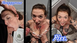 Cute Britská děvka miluje být PISSED On - WC Slave ft. Amyyy-oxxo