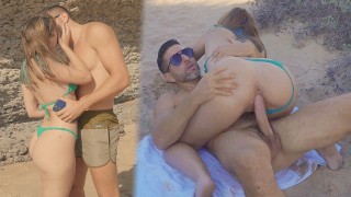 Hot blanke Bubble Butt Portugees wordt opgepikt op het strand