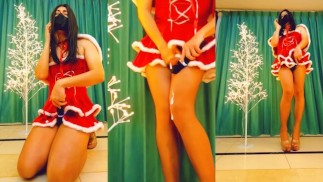 yuanladyboy: Ejakulation in einem Weihnachtsrock und schwarzen Strümpfen an Weihnachten