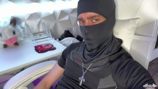 Masked man edges himself hard until he cums…