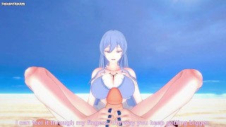 Esdeath от Akame Ga вам ногами на пляже хентай от первого лица