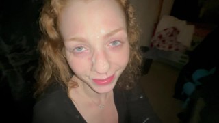 Freaky red head eats dick gets fucked an takes facial