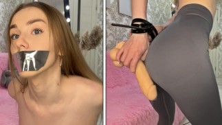 BDSM Pelirroja Chica En Leggings En Follar Consolador Grande + Mamada