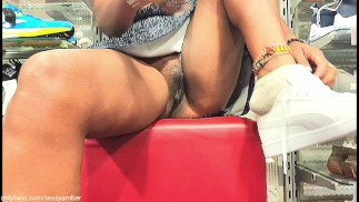 Shoe Store Assistant Enjoying UPSKIRT NO PANTIES View while Assisting a Hot Girl