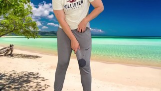 Monsterschwanz Hände frei abspritzen am öffentlichen Strand