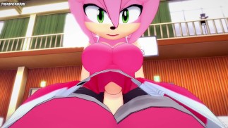Amy Rose de Sonic hace ejercicio con un footjob! Hentai POV