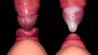 NAHAUFNAHME: beste Ansicht von unten CONDOM BLOWJOB! Sie hat das Kondom zerbrochen und fängt an, mit Sperma zu spielen! ASMR 4K