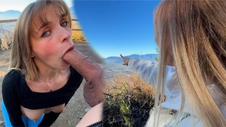 Modelo onlyfans Giving una mamada en el desierto canadiense - Corrida facial - AlexAndAva - 4K
