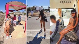Naked公共バスに乗って歩く恥ずかしいENF
