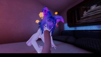 VRChat - Chica se divierte con su gran consolador