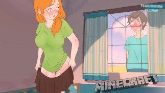 Steve  on Alex taking off her skirt (he saw her bare pussy) Minecraft Hentai Cartoon Parody !