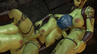 Anale missionaris met shemale Futa Orc in een trio