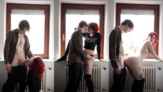 Pareja amateur arriesgada rapidito en la ventana