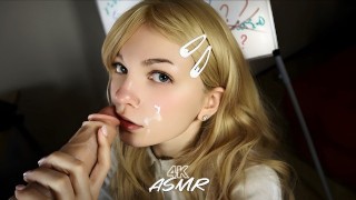 ASMR - 数学？不，老师，也许是你的鸡巴？ |邋遢的 MILKY 口活、打手枪、吸吮声音|索利 ASMR