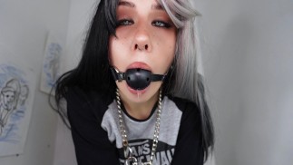 Wolf - girl whines with gag in mouth from orgasm pt.1