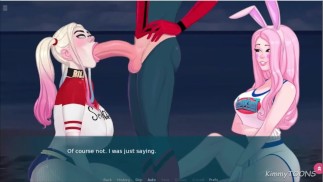 O Homem-Aranha está na boca do Harley Quinn.