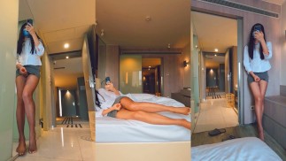 Ladyboy chinês abriu a porta e se masturbou durante o período de pico de check-out do hotel