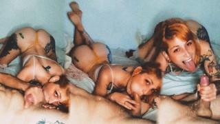 Pelirroja con gran culo chupando polla