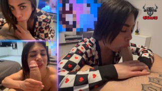 STUDENT SUCKS MY BIG DICK AND MAKES ME CUM ON HER FACE