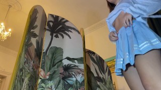 Hot petite tight shaved pussy cheerleader comes for fashion photo shoot turns out it a porn casting