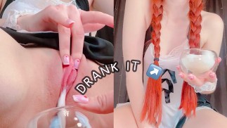 Melhor bebida? Garota fofa bebeu seu esguicho cremoso 💦🥛