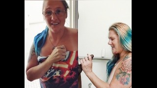 Ondeugend badkamerplezier met regenbooghaar trailer Park milf