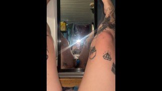 Chubby slut playing in mirror