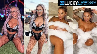 Hayley Davies hace alarde de grandes tetas y culo firme en una fiesta pública