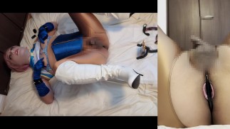 春麗コスの男の娘、生乳首でチクニーしたりアナルにアネロス挿入してアナニー。最後は何回もメスイキ潮吹きしちゃう。