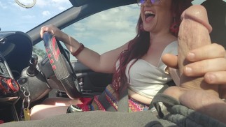 Redhead Babe jerks off big dick
