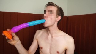 Crazy teen deepthroating - Big dildo deep in troat by cute teen