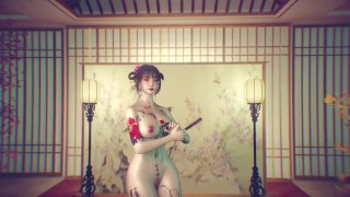 3D大胸部日本荡妇展示她的完美纹身