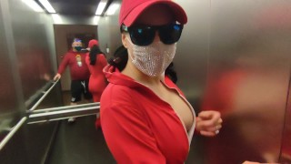 Really risky and fast sex in a public elevator with hot stepsister Public flashing Amateur Milf