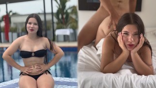 Día soleado para disfrutar de la piscina y de una buena verga en el hotel