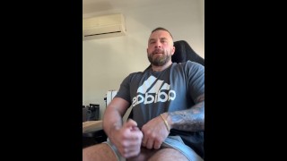 Caught Stroking Under My Desk in Grey Runners – Hands-Free Cumshot