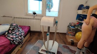 Sexy MILF, hairy pussy, big ass, vacuum cleaner in empty house. Latina with big hairy tits.
