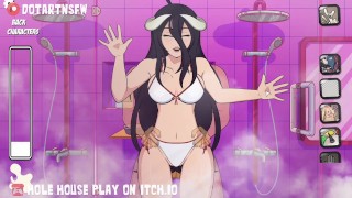 Albedo Succubus Overlord velká prsa proti sklu ve sprše a Creampied - Hole House Game