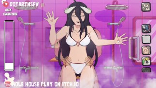 Albedo Succubus Suzerain Gros Seins Contre Le Verre Dans La Douche Et Creampied - Jeu Hole House