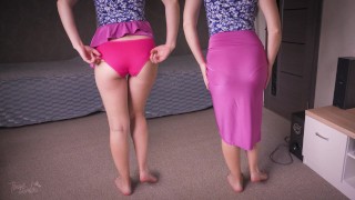 Full Back Panty Line Tease In Long Silk Skirt