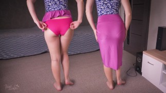 Full Back Panty Line Tease In Long Silk Skirt