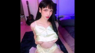 A cute femboy masturbates in satin and can't help but orgasm a lot