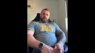Built Aussie Bloke Edges in Office Chair & Explodes POV All Over Your Face