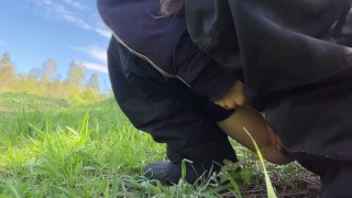 Teen wet pissing in nature