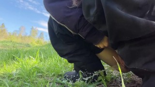 Teen pissing in nature